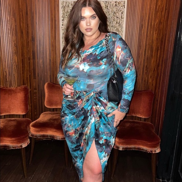 SHEIN COWEL NECK RUCHED MIDI DRESS W/ SLIT. Size US 8/10. Worn once - Picture 1 of 5